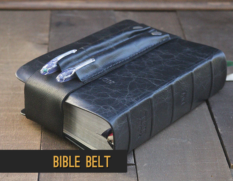 Add a matching leather pen holder to your Bible rebind