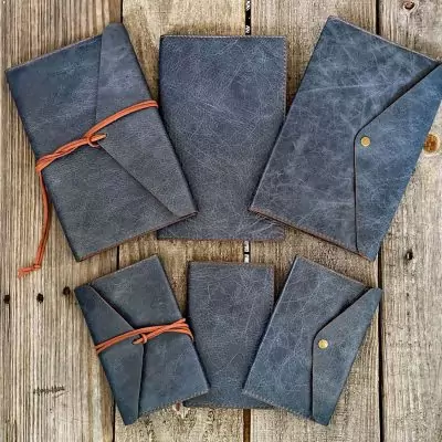 Refillable Leather Journal - Denim Blue
